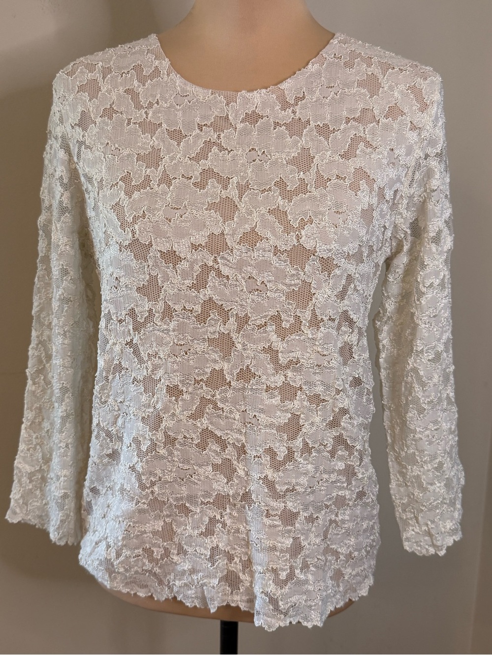 Coldwater Creek off white floral lace elegant quiet luxury crop sleeve top M